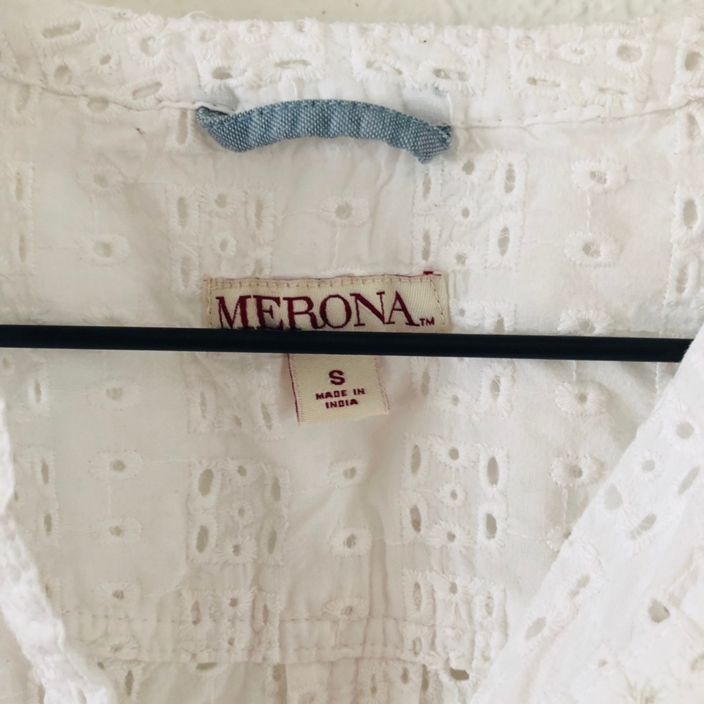 Merona White Eyelet Tunic Top S - Picture 3 of 4